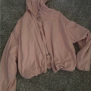 FP Movement by Free People Cropped Dusty Rose Hooded Zip Bomber